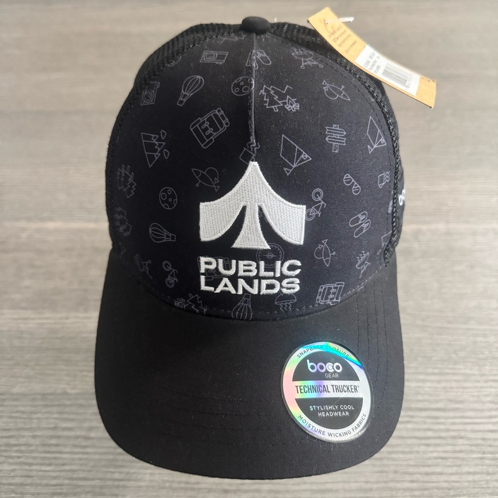 Public Lands Technical Trucker Hat BOCO Gear Black Adjustable Snapback NWT